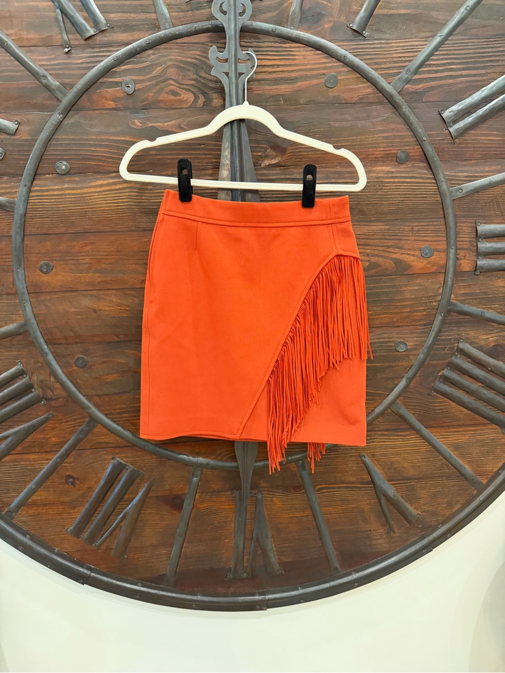 Maje Orange Fringe Mini Skirt